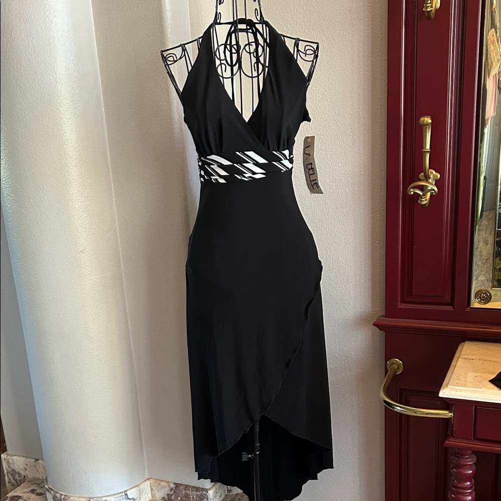 NWT Labelle Black and White Hi Low Halter Dress